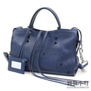 Balenciaga Blackout City Handbag Blue Calfskin Perfo Shoulder Bag